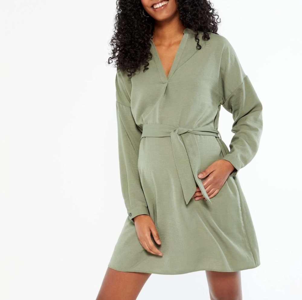 New Look Maternity satin sage mini wrap dress, size 10 casual shirt dress